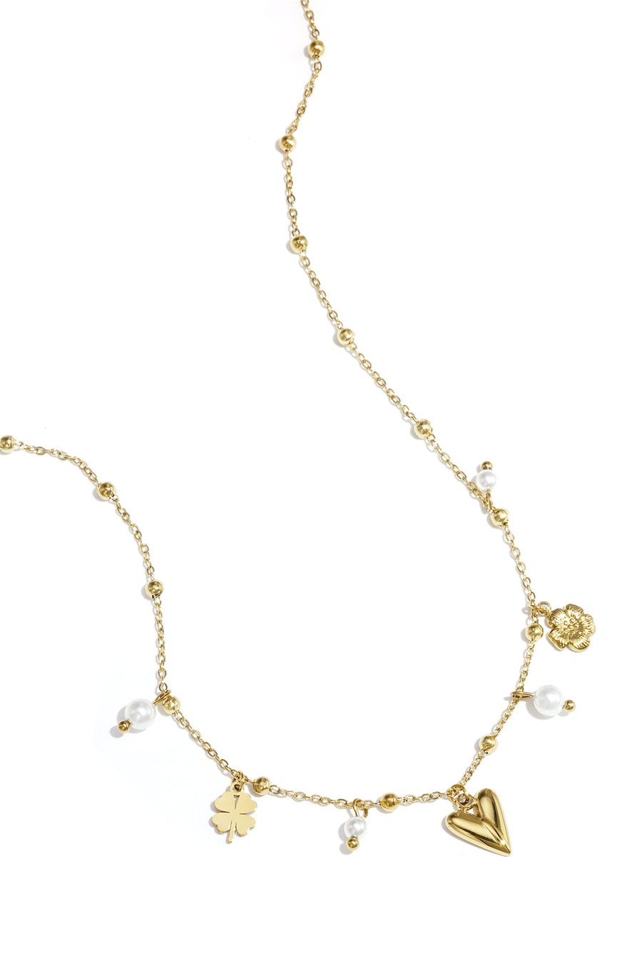 Collier femme avec pendentif en acier inoxydable, perle d'imitation en forme de cœur