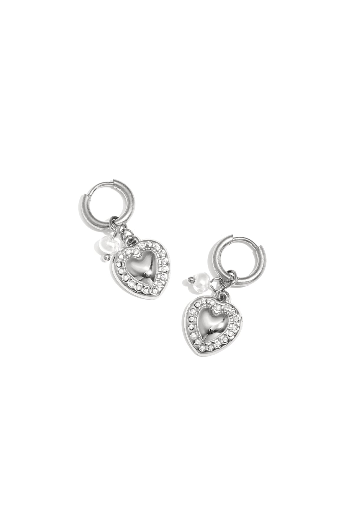 Boucles d'oreilles pendantes pour femmes en acier inoxydable, ABS et zircon avec cœur