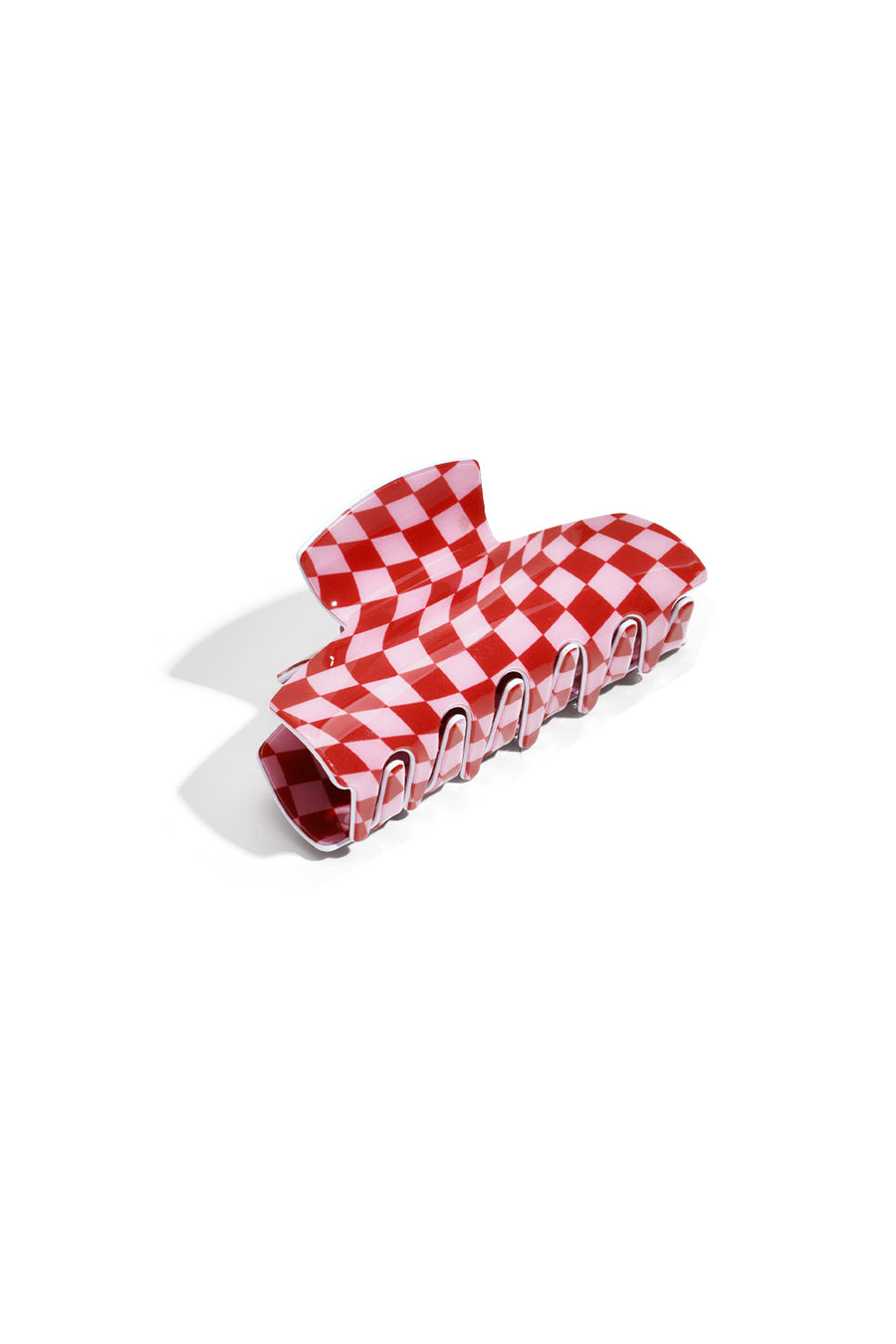 Barrette en acétate imitation avec motif losanges – rouge – décontracté
