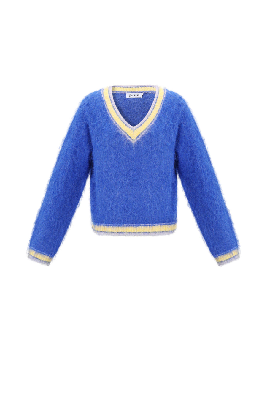 Pull tricot pour femmes avec contraste de couleur et col en V