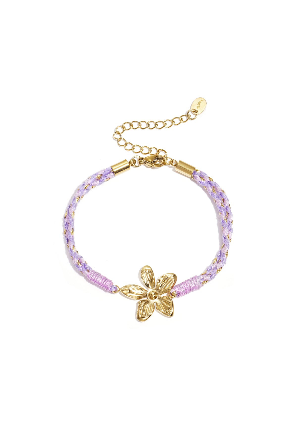 Braided women's bracelet made of cord with floral pattern and heart shape – gold-colored – image 1
