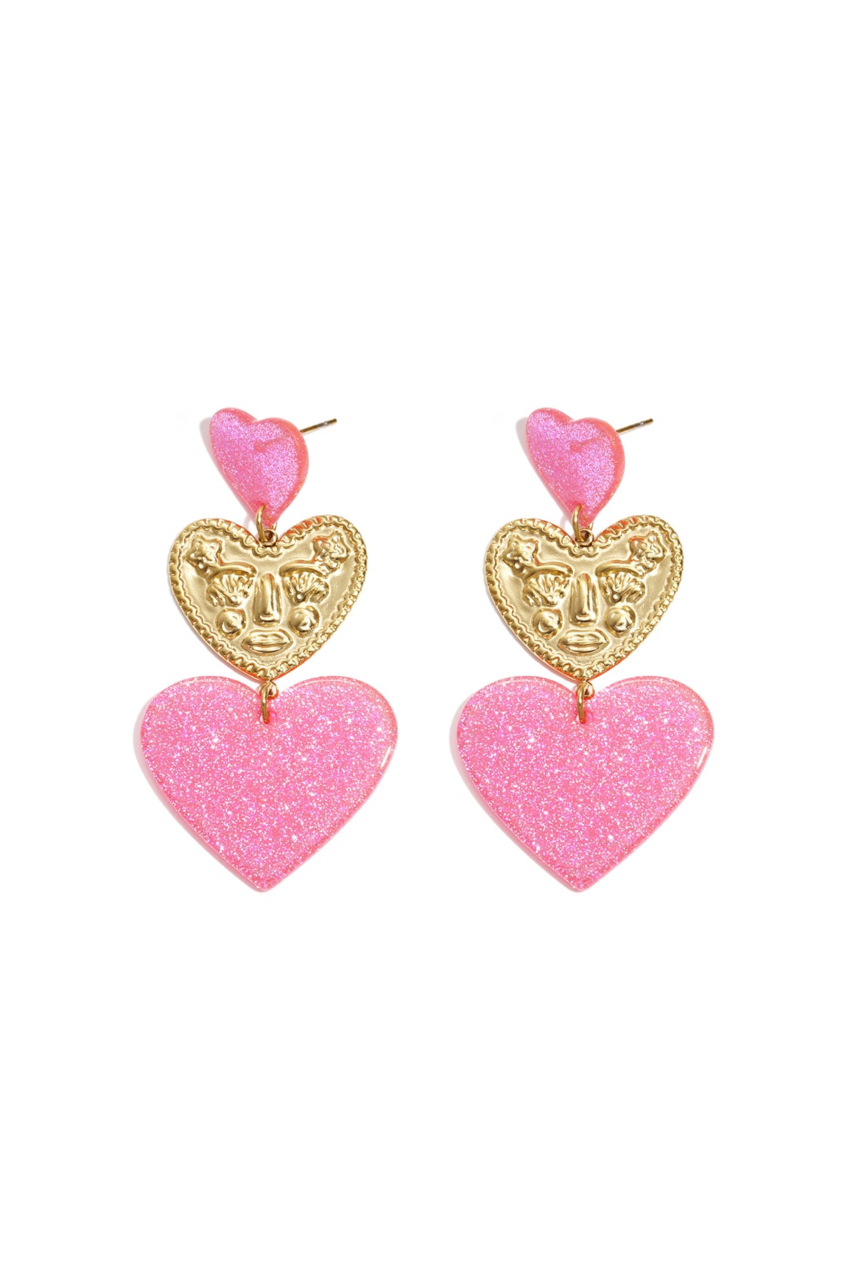 Statement oorbellen met glitter harten