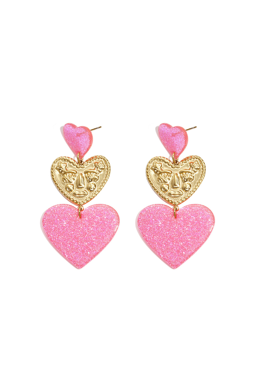 Women's Stainless Steel Dangle Heart Earrings – Pink and Purple