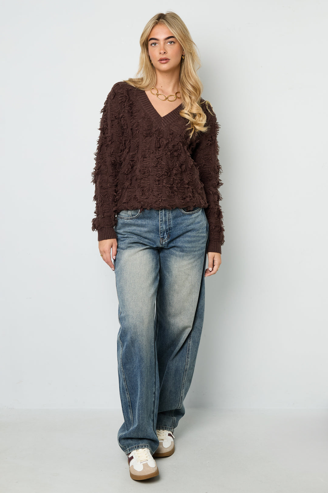 Dames V-sweater van polyester met franjes – productfoto 7