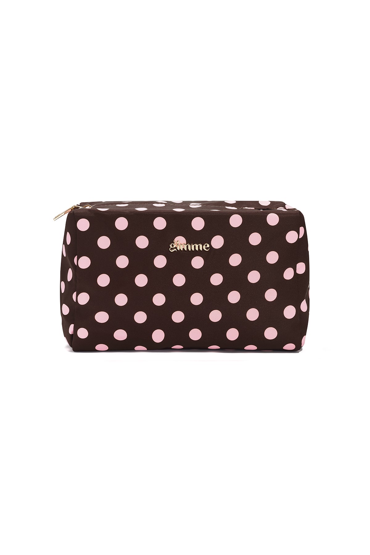 Make-uptasje met polkadots in roodbruin