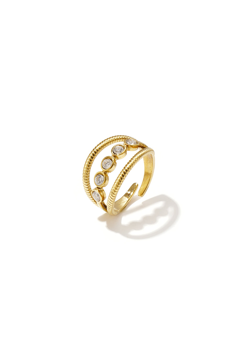 Bague femme en acier inoxydable avec pierre de forme ronde – doré et argenté