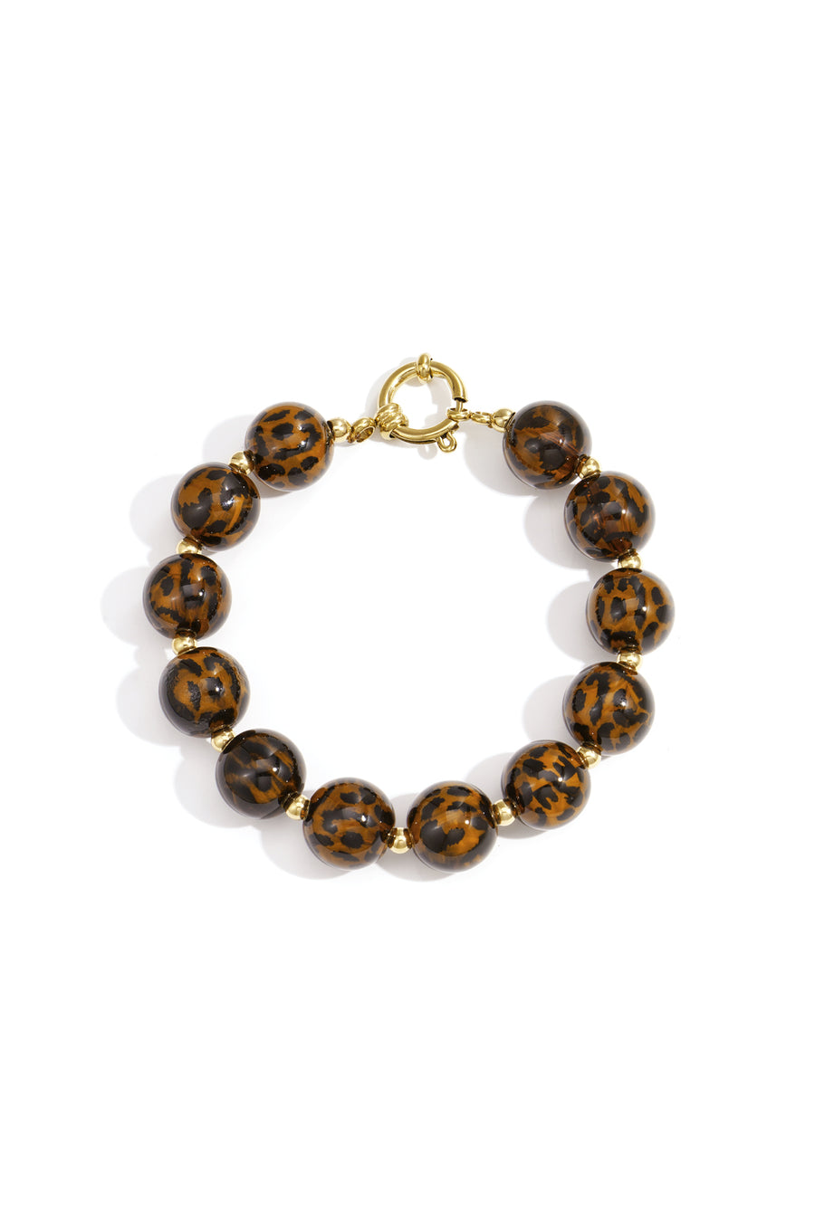 Bracelet de perles pour femmes en acrylique à imprimé léopard – marron