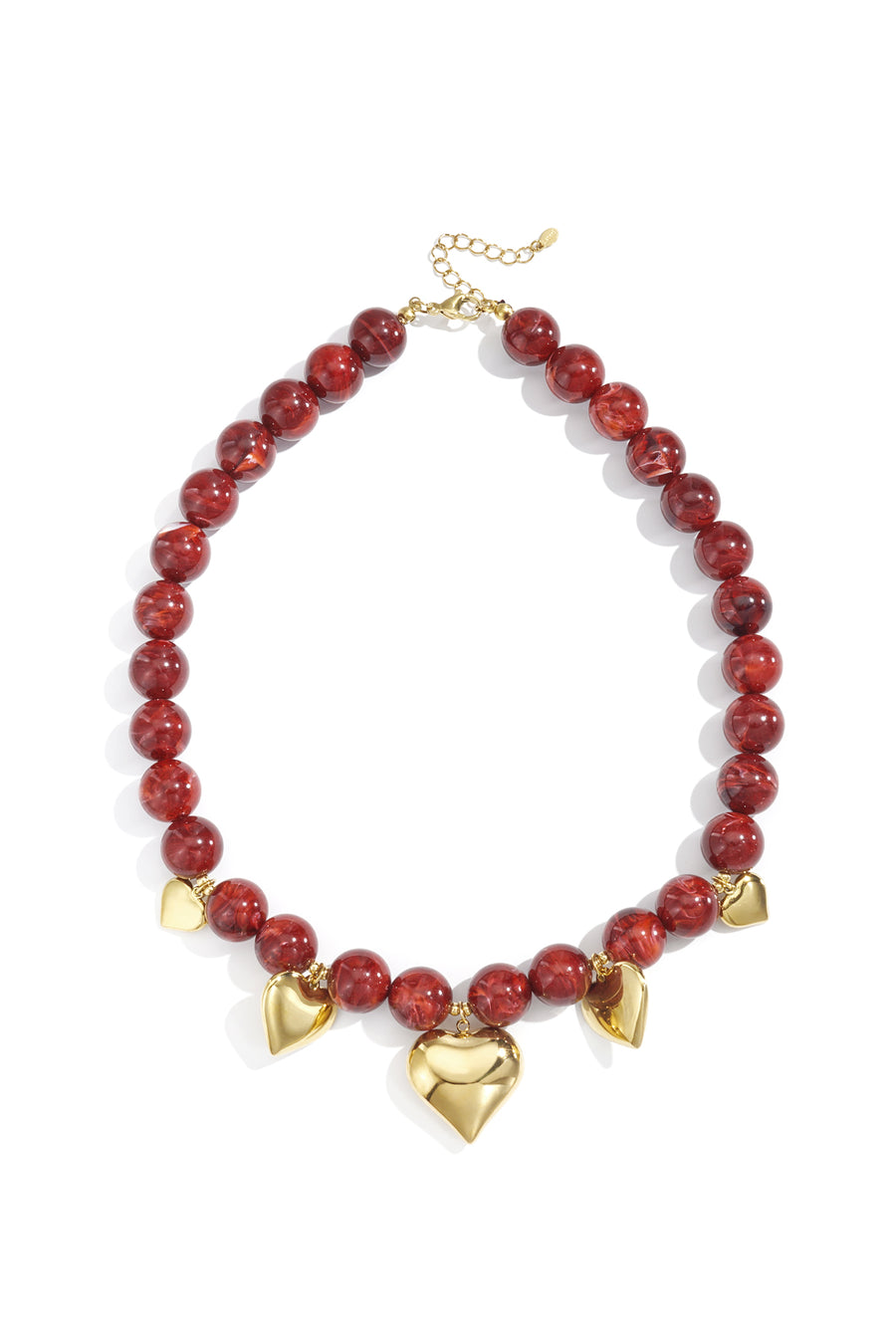Collier de perles en acrylique avec cœur pour femme – Marron café et gris