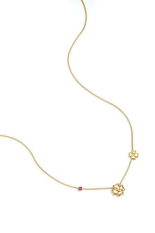 Collier pour femme avec pendentif en acier inoxydable motif trèfle – rose et vert