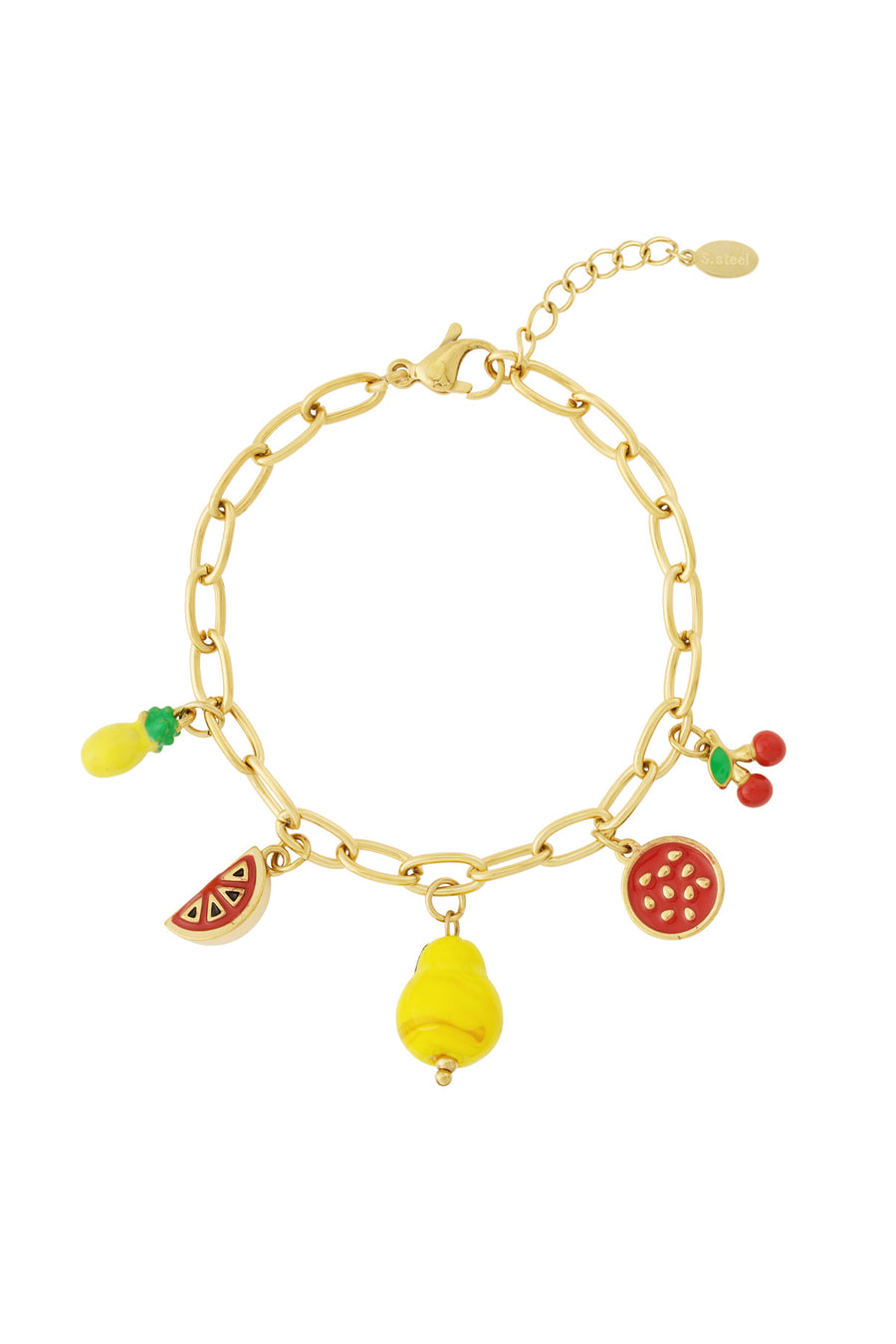 Bracelet à breloques pour femme en acier inoxydable avec motif fruits – doré