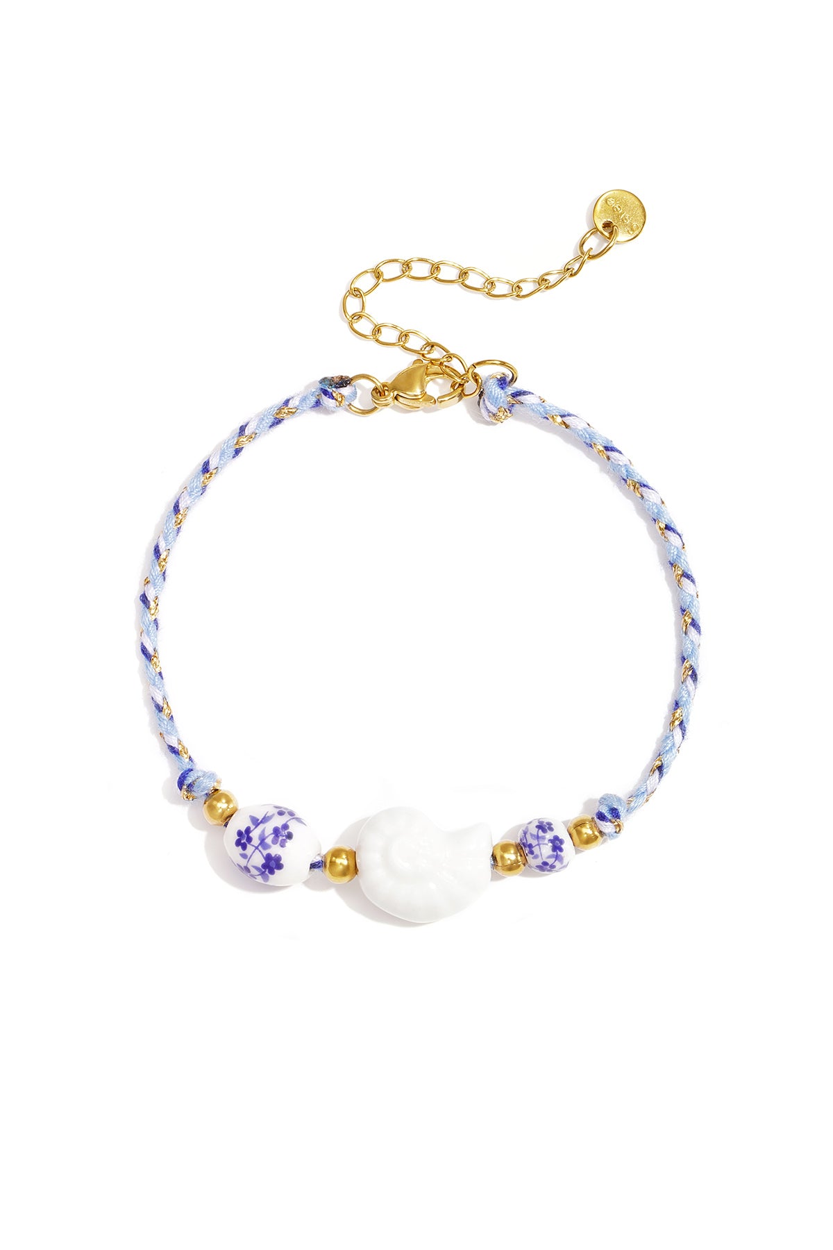 Armband van touw met schelp en kralen met bloemdesign