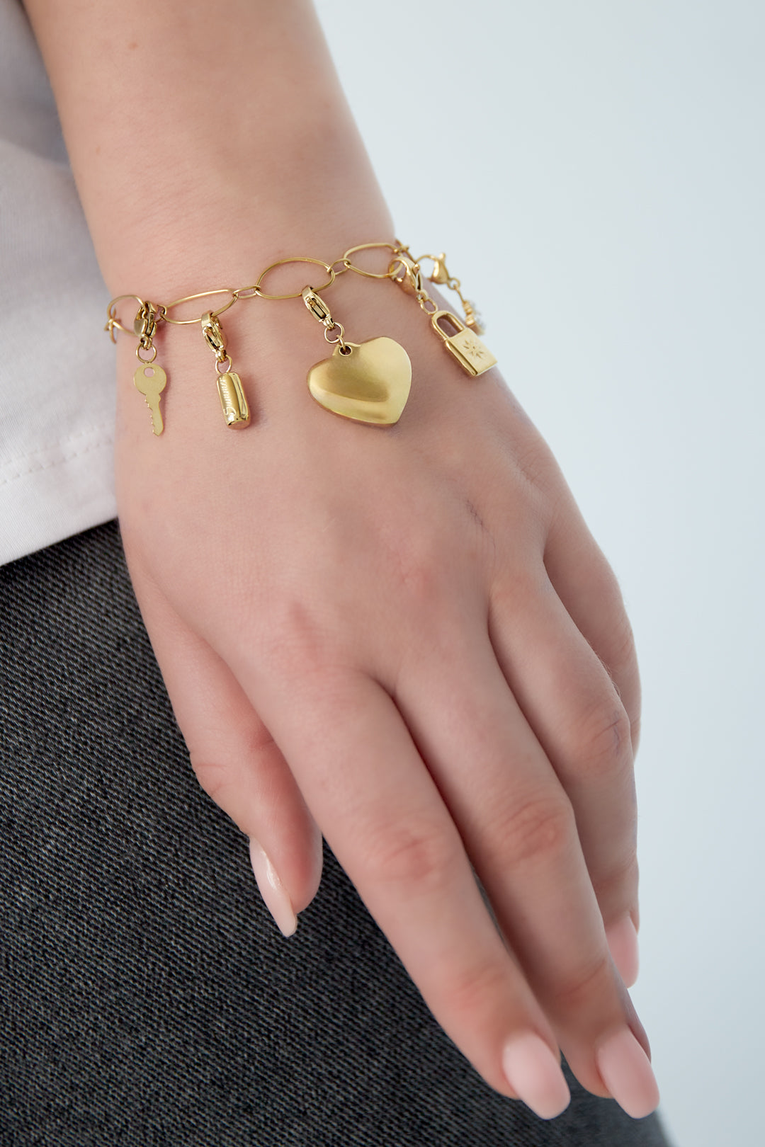 Women's Stainless Steel Charm Bracelet with Heart – Gold Tone – image 2