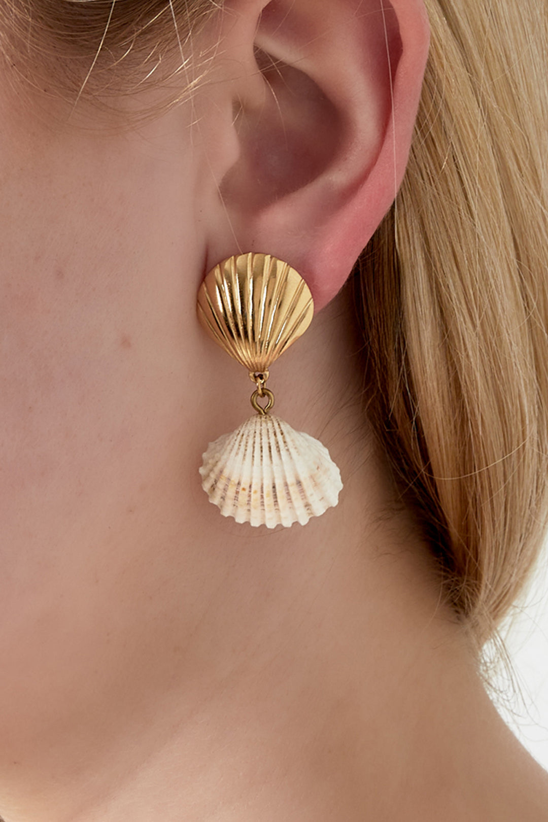 Women's Stainless Steel Drop Earrings with Ocean Details – Gold Tone – image 2