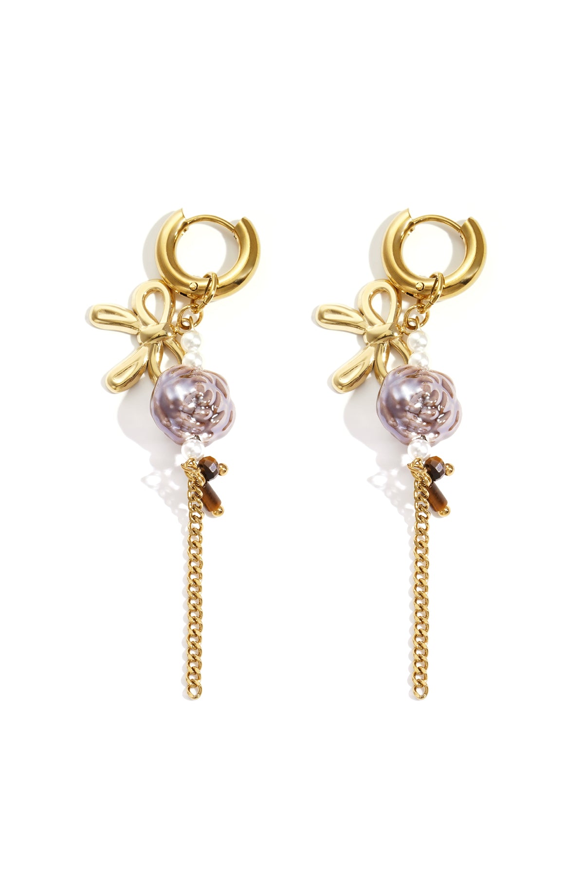Boucles d'oreilles pendantes pour femme en acier inoxydable, pierre, perle d'imitation, céramique avec motif floral