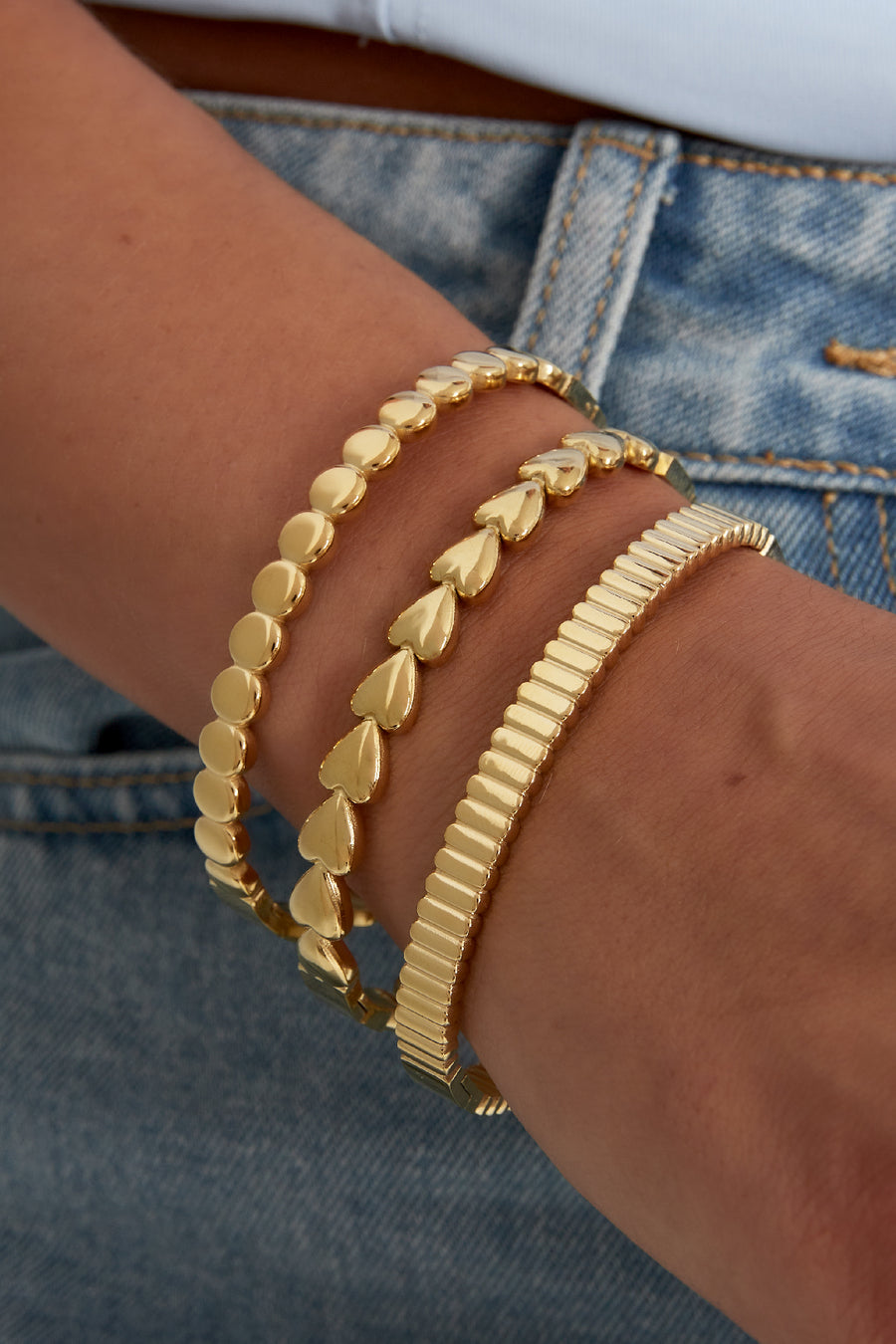 Bracelet jonc en acier inoxydable avec cœur pour femme – doré et argenté