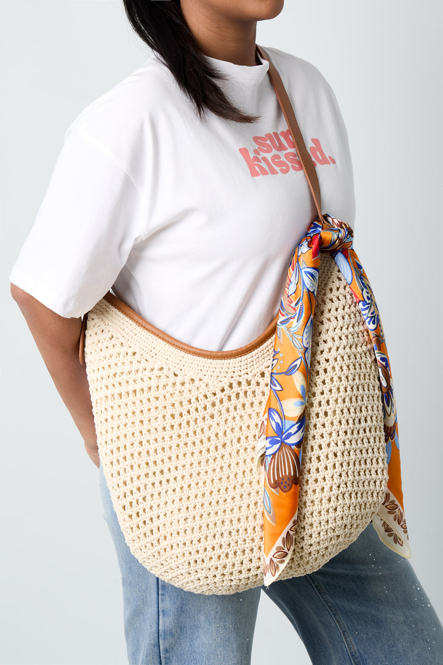 Sac de plage 100 % coton au design uni, avec détail tressé et fermeture éclair