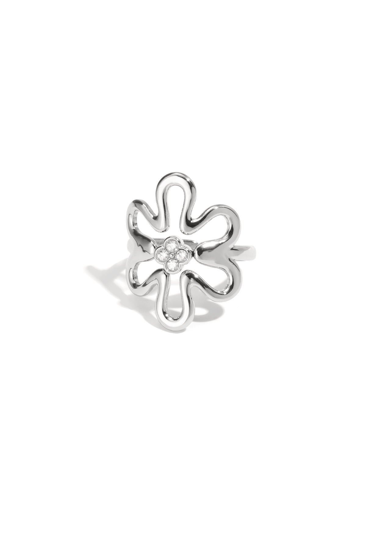 Bague tendance en acier inoxydable avec motif floral pour femme – couleur or