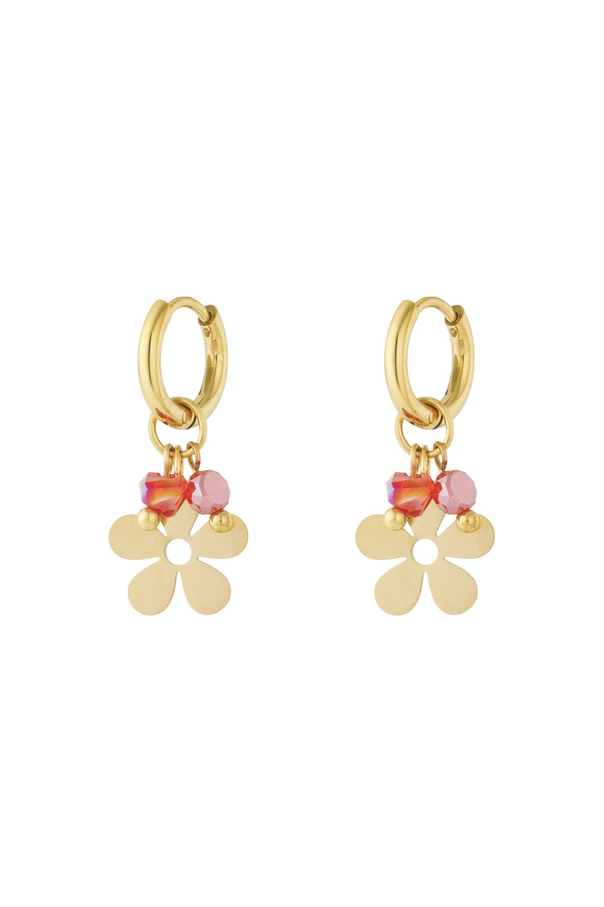 Boucles d'oreilles pendantes en acier inoxydable pour femmes avec motif floral – rose et rose vif