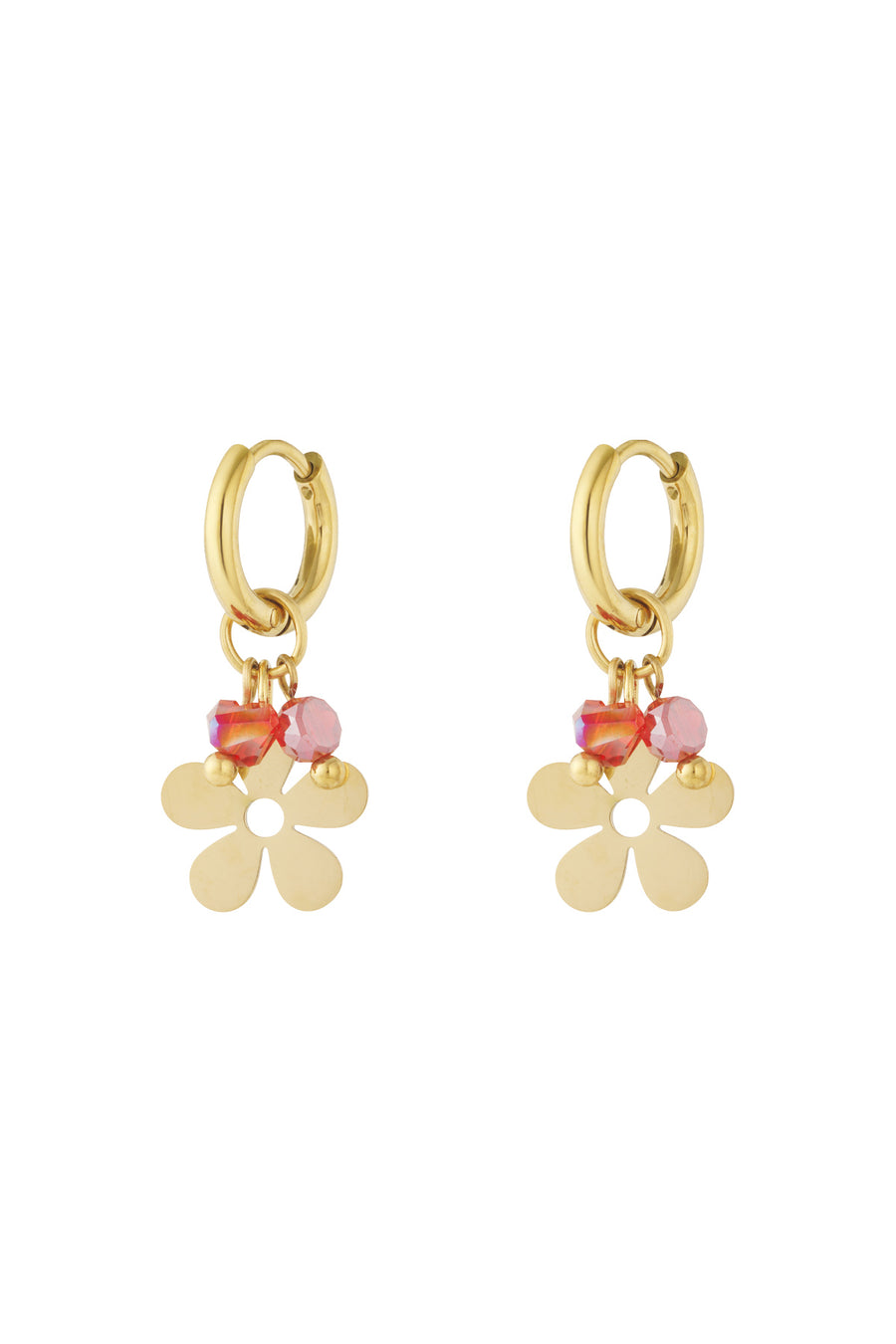 Boucles d'oreilles pendantes en acier inoxydable pour femmes avec motif floral – rose et rose vif