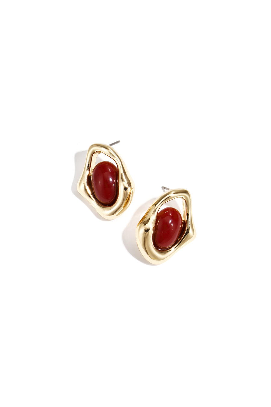 Women's metal alloy organic shape stud earrings – gold-coloured