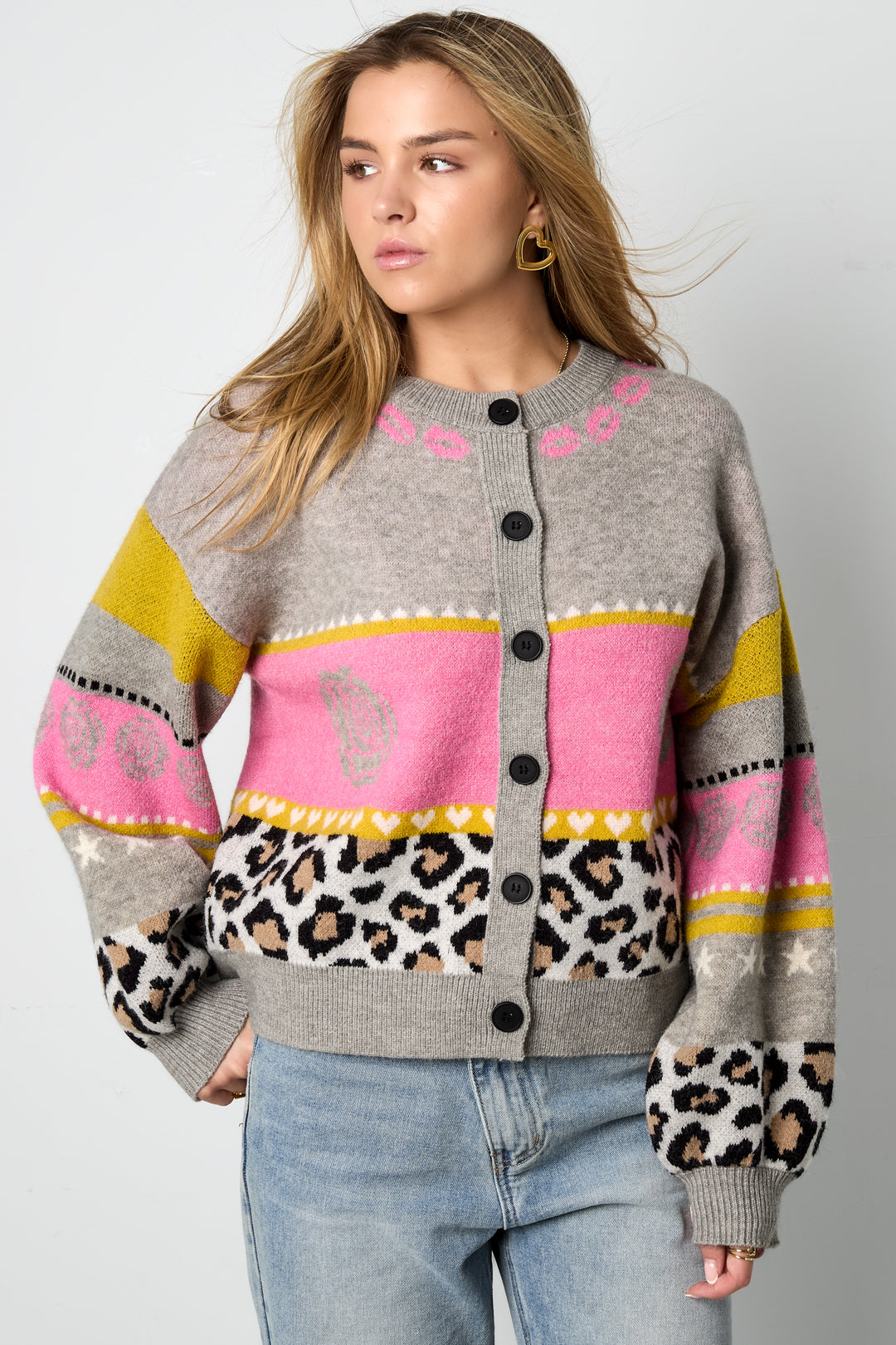 Gebreide Polyestervezel Vrouwen Cardigan Casual Bloemenprint