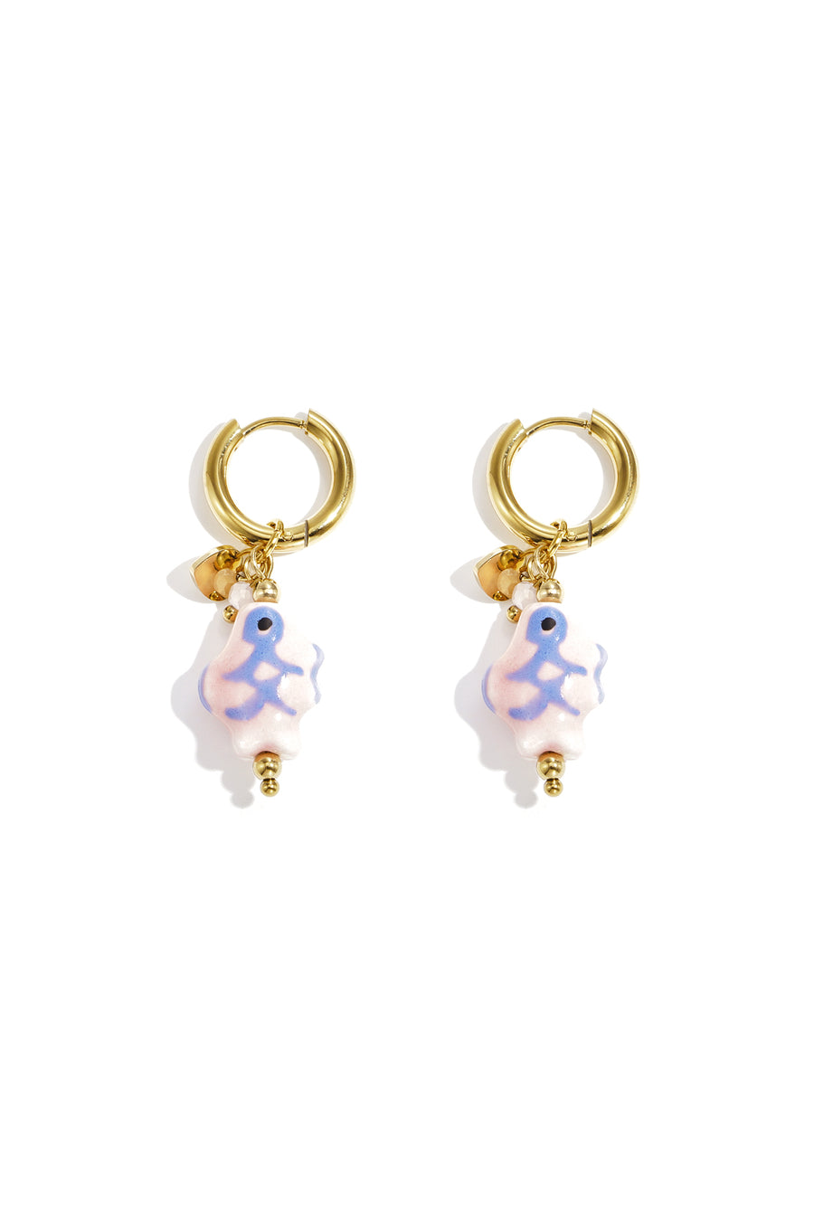 Boucles d'oreilles pendantes femme en acier inoxydable, céramique, pierre, hématite avec motif poisson