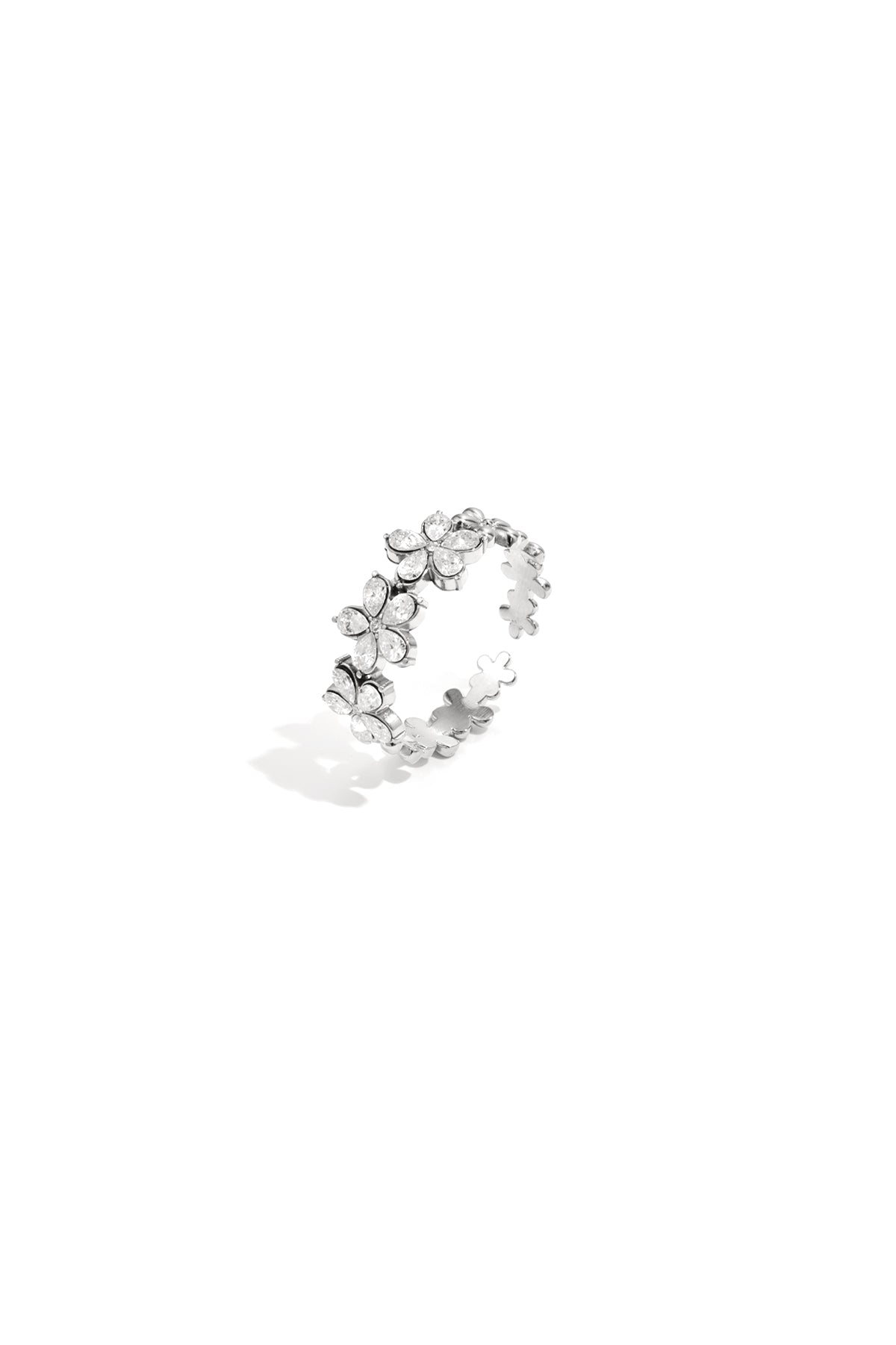 Bague minimaliste pour femme en acier inoxydable avec motif floral – couleur or