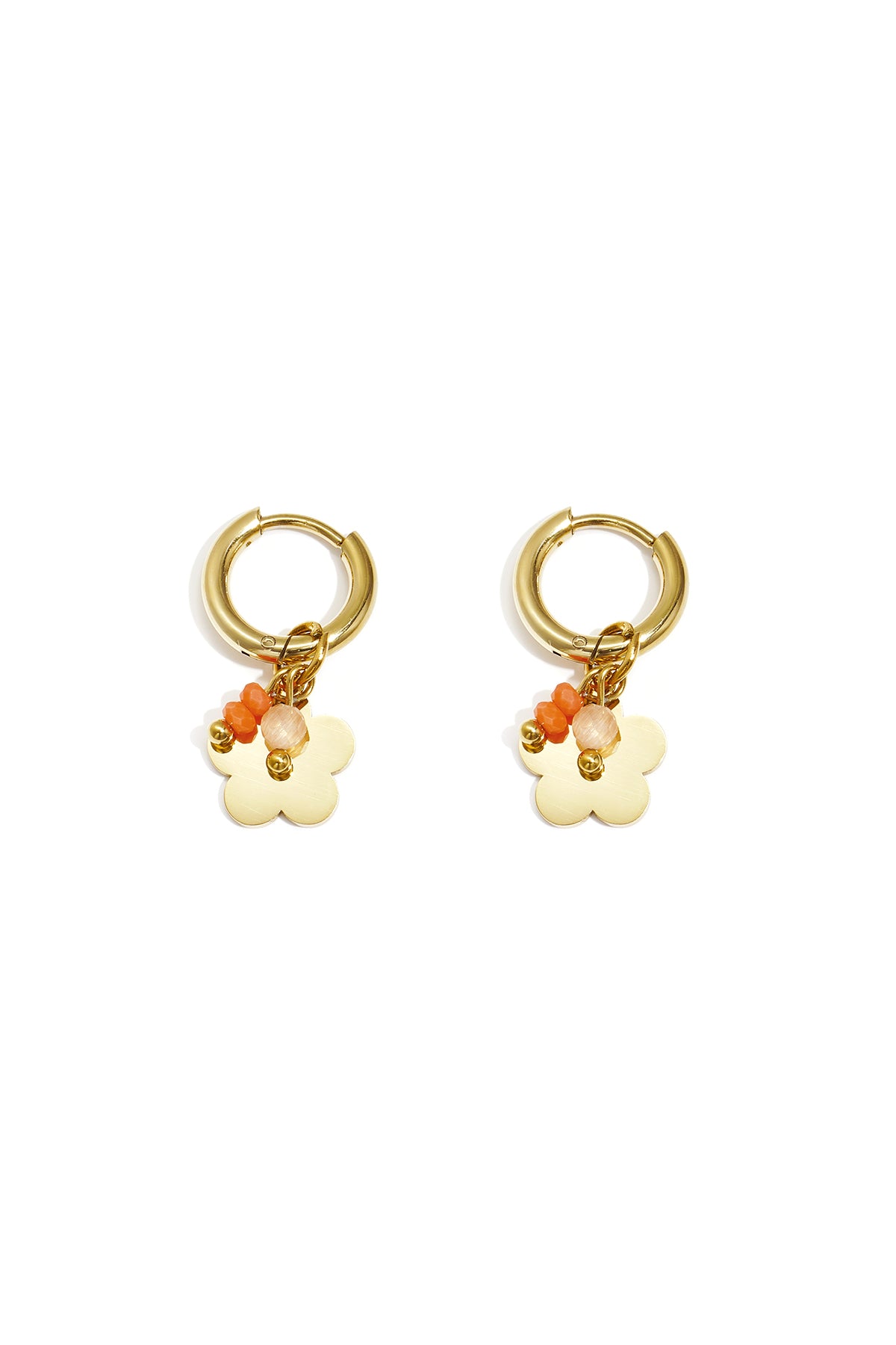 Women's Stainless Steel Dangle Earrings with Flower Motif - Pink and Orange