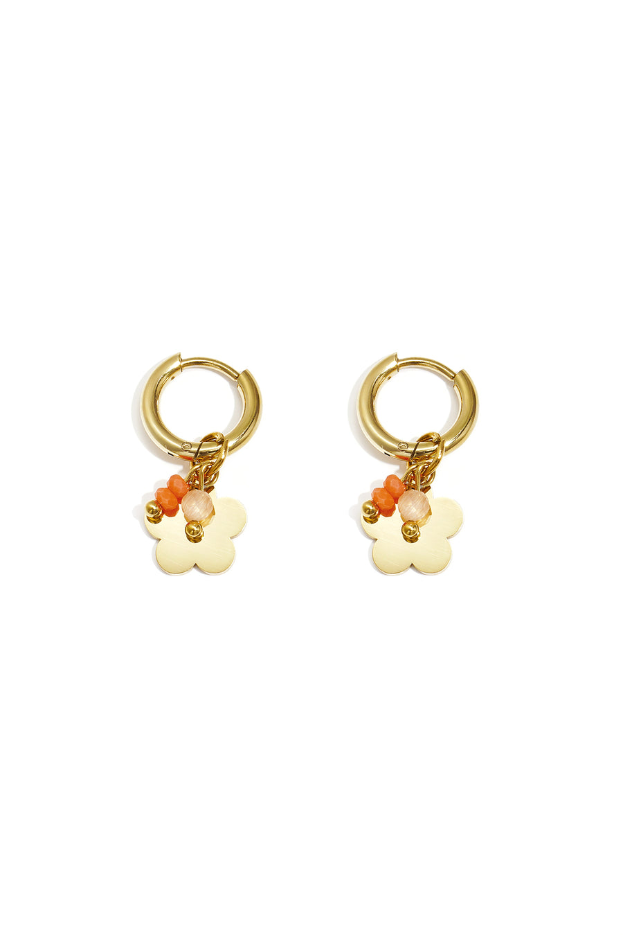 Women's Stainless Steel Dangle Earrings with Flower Motif - Pink and Orange