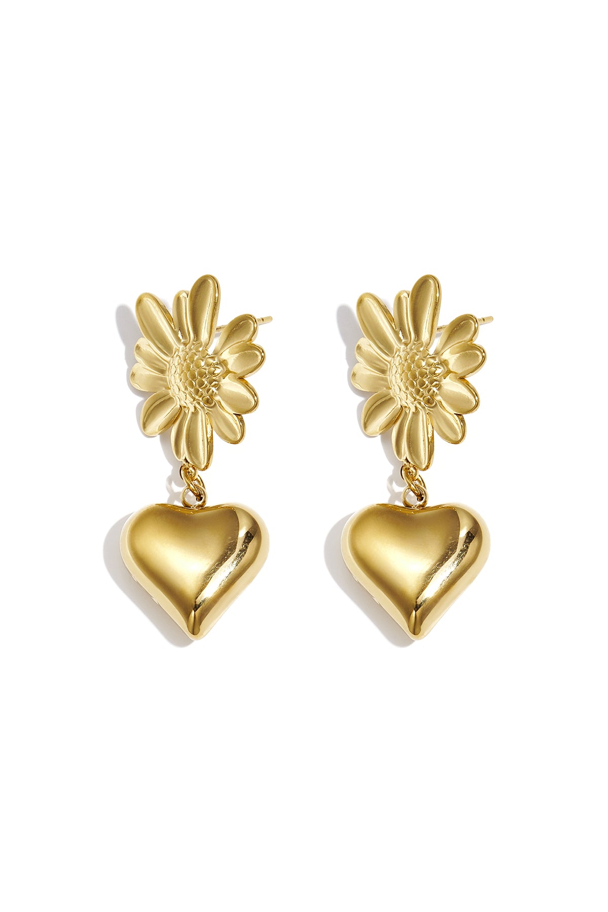 Women's stainless steel dangle earrings with floral and heart design