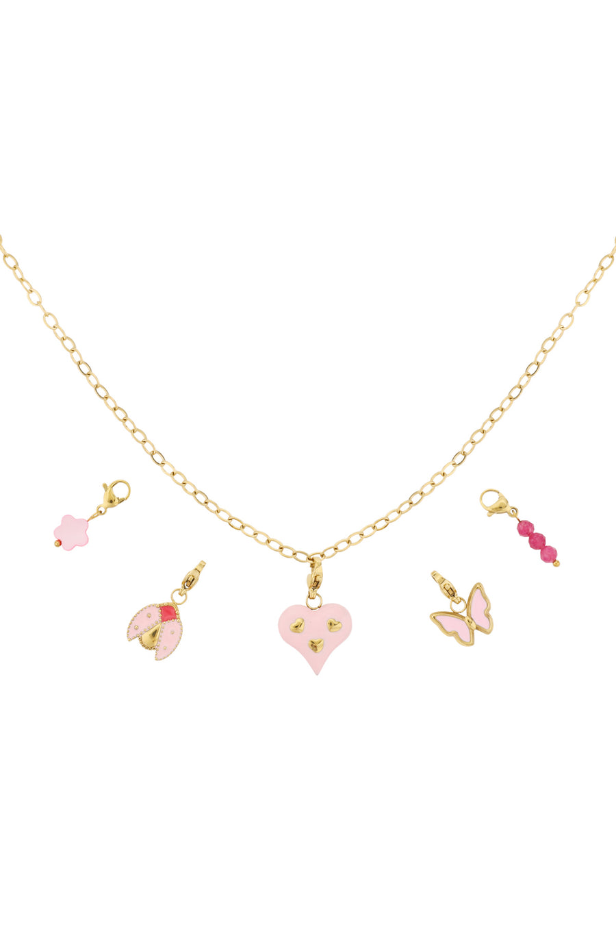 Collier femme avec pendentif en acier inoxydable, émail, coquillage, pierre à motif animalier et motif floral