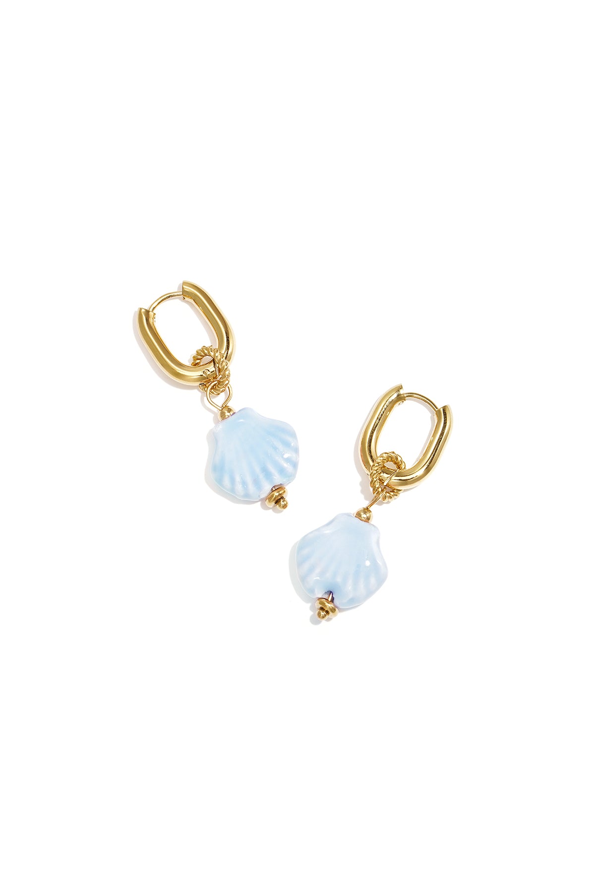 Ladies' Beaded Earrings, Stainless Steel, Ceramic with Shell Motif – Multiple Colors