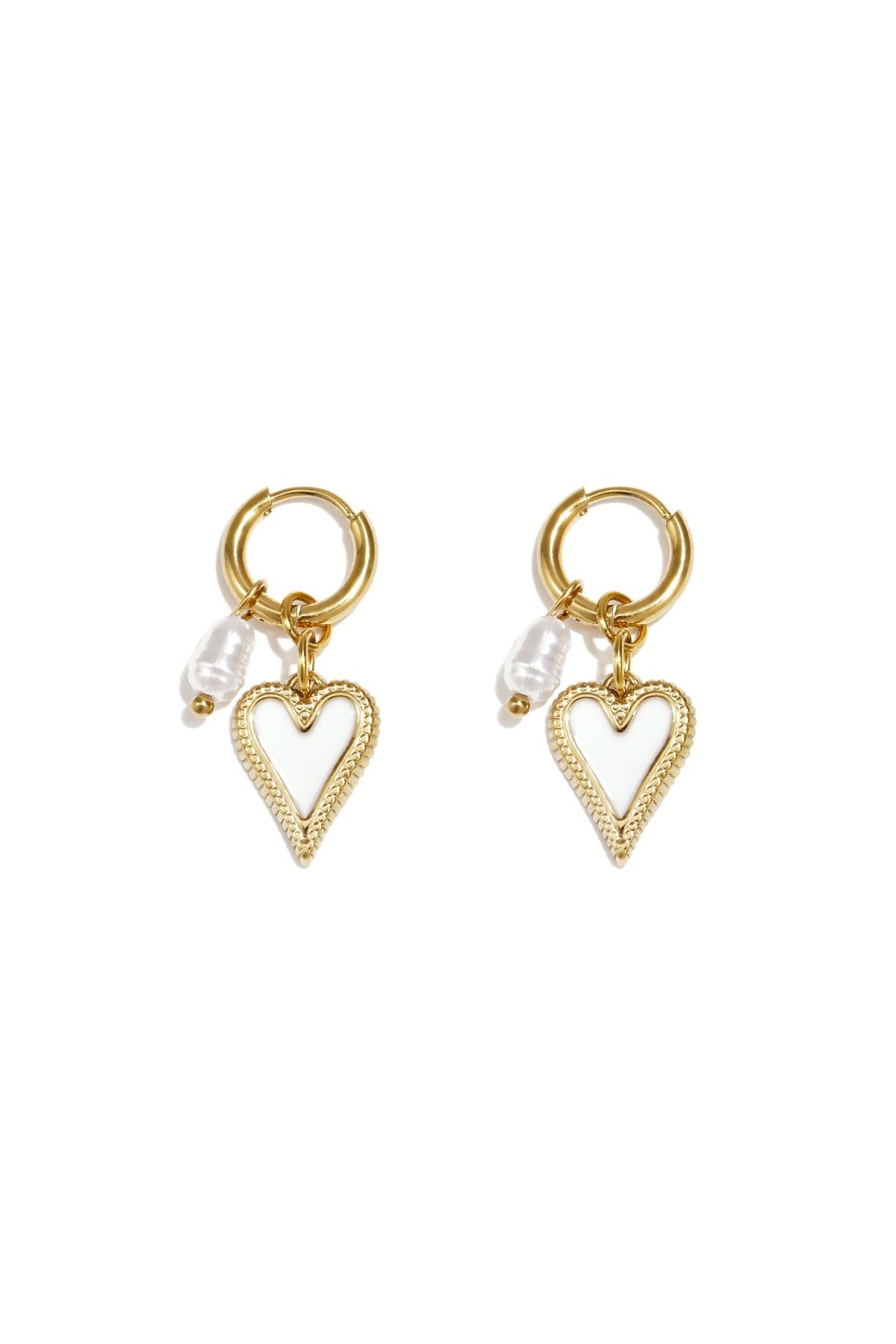Boucles d'oreilles pendantes pour femme en acier inoxydable, ABS, émail avec forme de cœur – blanc et rouge
