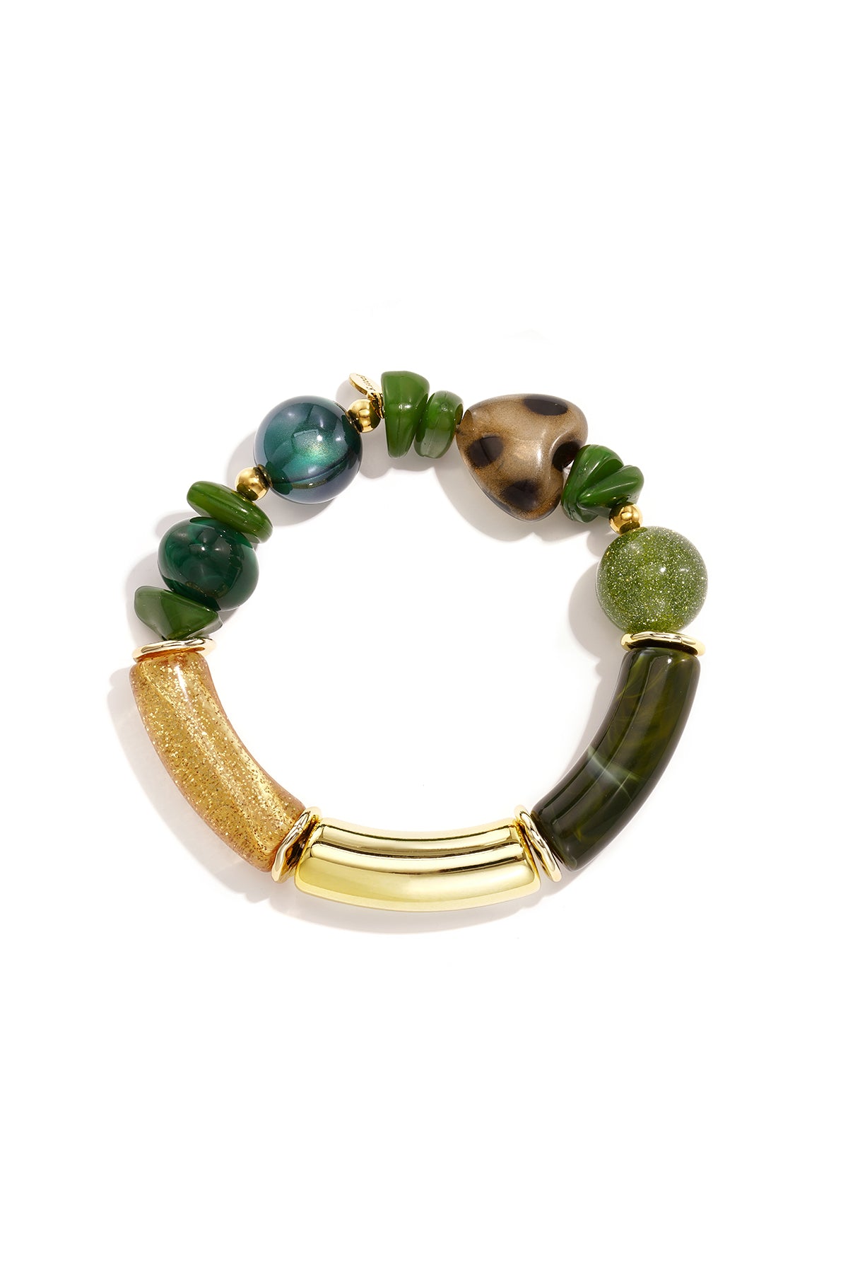 Bracelet à perles pour femmes en acrylique, acier inoxydable, CCB – marron café et vert