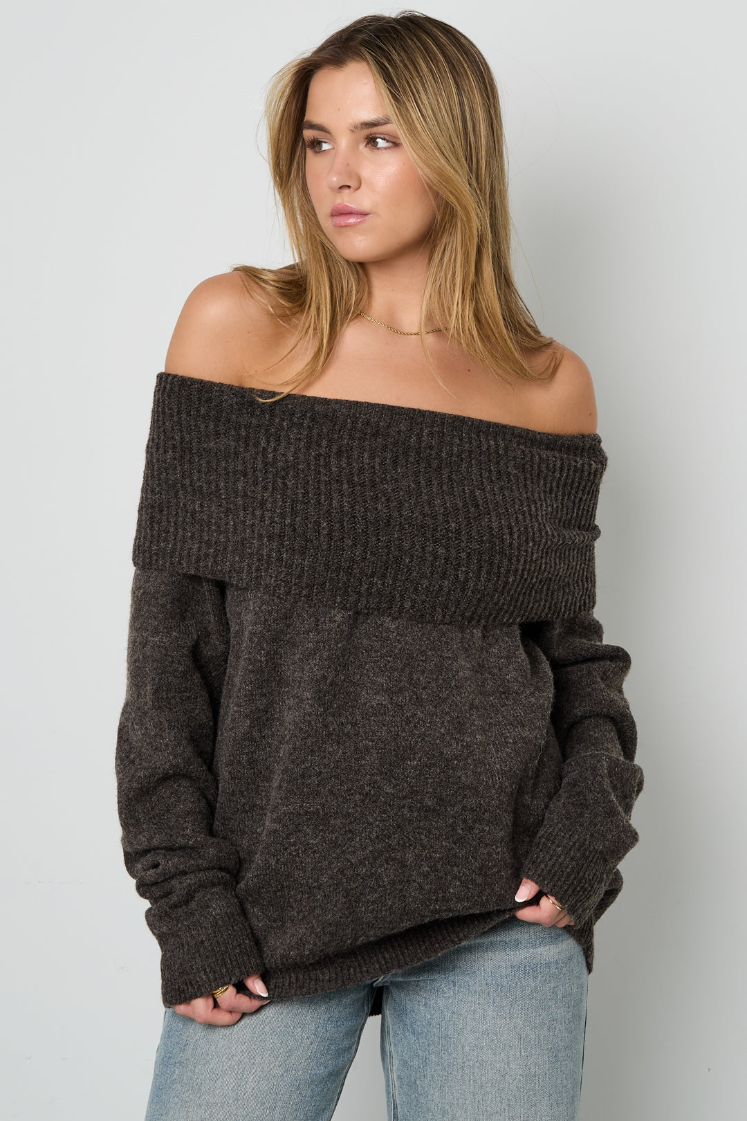 Dames elegante off-shoulder trui van polyester – productfoto 3