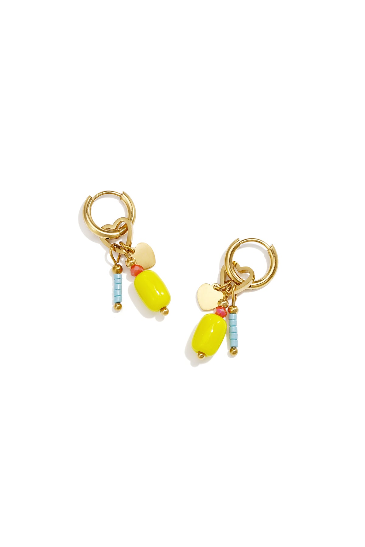 Boucles d'oreilles pendantes perlées pour femme en acier inoxydable, verre, cristaux synthétiques, émail – rose et jaune