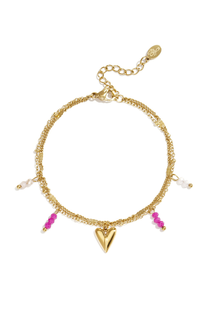 Bracelet à breloques pour femmes en acier inoxydable avec cœur – ton or et ton argent