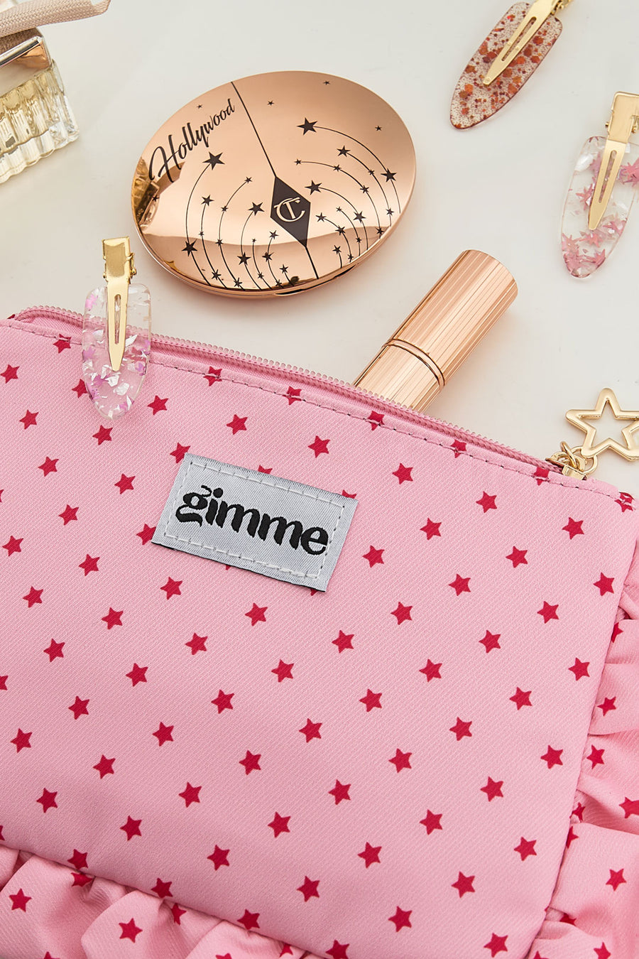 Make-uptasje van polyester met sterren in drie kleuren – productfoto 2