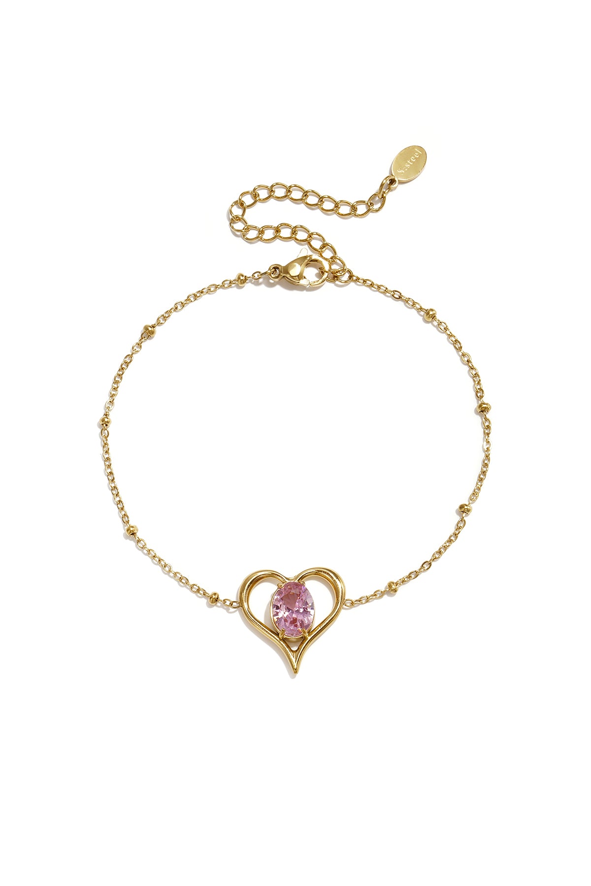 Bracelet à breloques pour femme en acier inoxydable avec cœur – rose et blanc