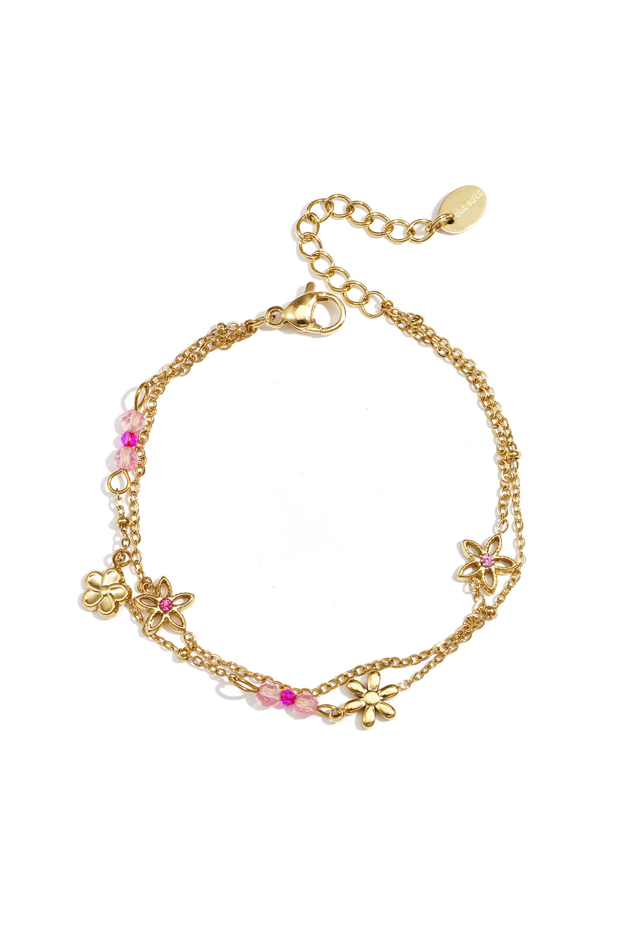 Bracelet à breloques pour femme en acier inoxydable, motif floral - doré