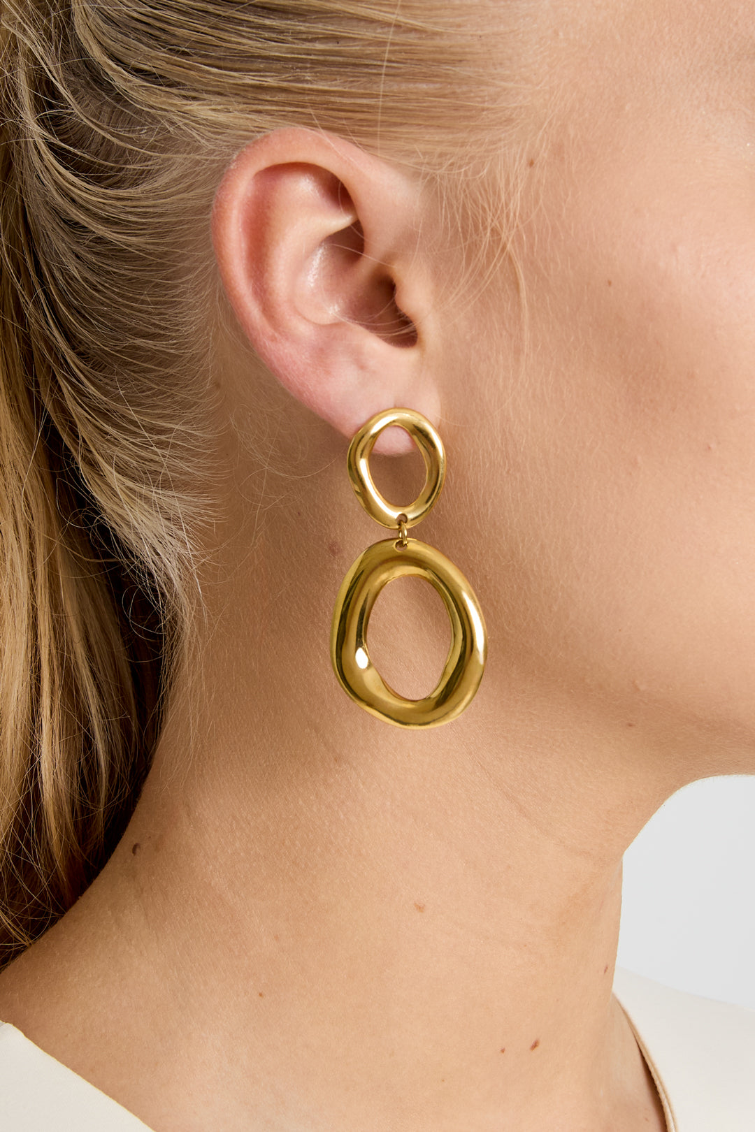Boucles d'oreilles pendantes rondes en acier inoxydable pour femmes - doré – photo 2