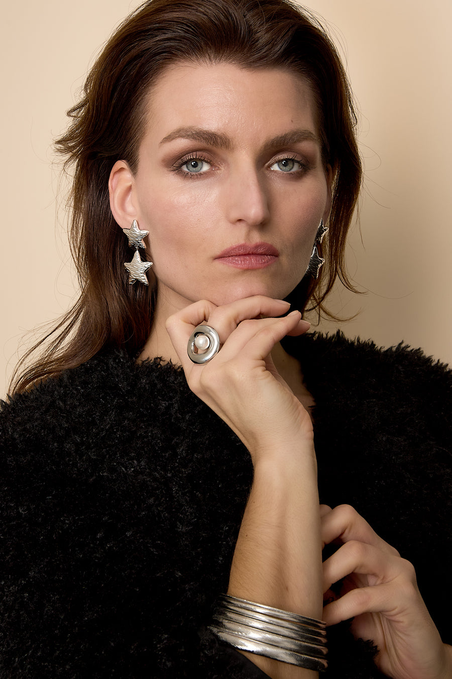 Boucles d'oreilles pendantes pour femmes en acier inoxydable motif étoile - couleur or