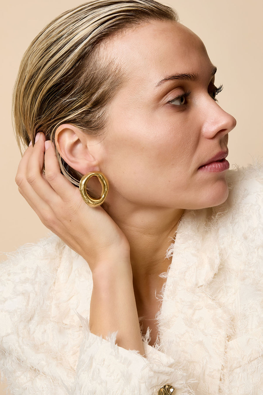 Puces d'oreilles pour femmes en acier inoxydable 304 de forme organique – couleur or
