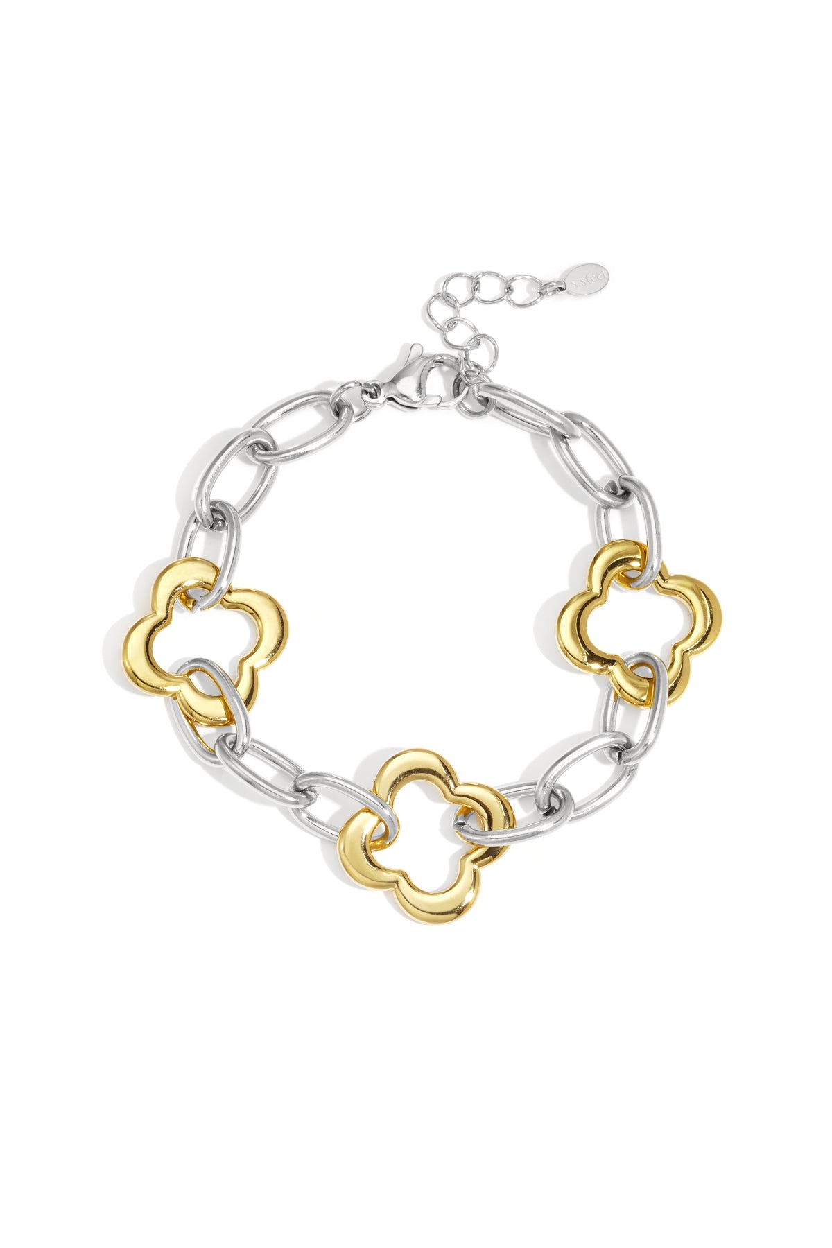Bracelet à maillons pour femmes en acier inoxydable avec motif trèfle et détails à maillons – plusieurs couleurs