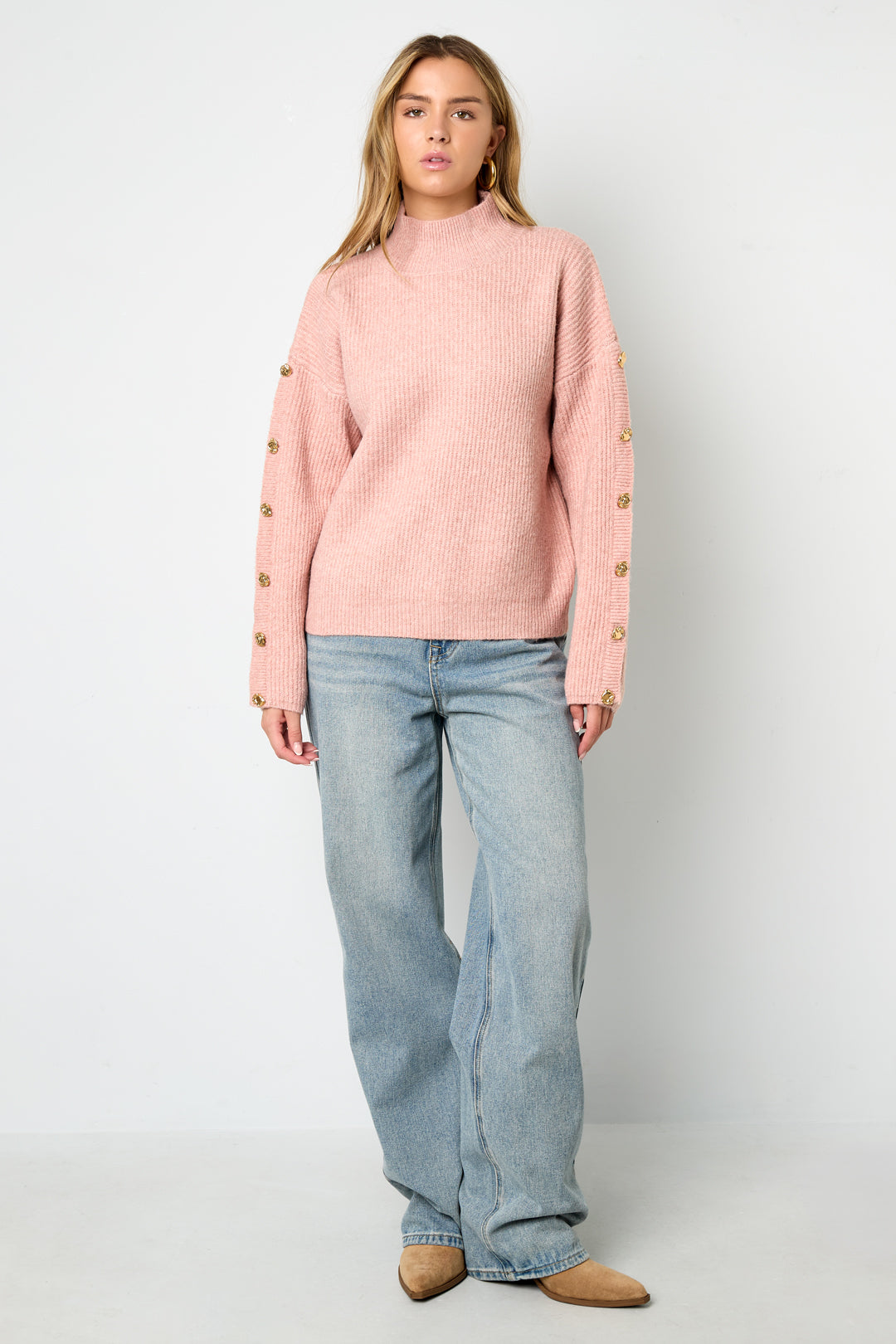 Gebreide Polyestervezel Vrouwen Trui Met Schildkraag Casual Effen Kleur