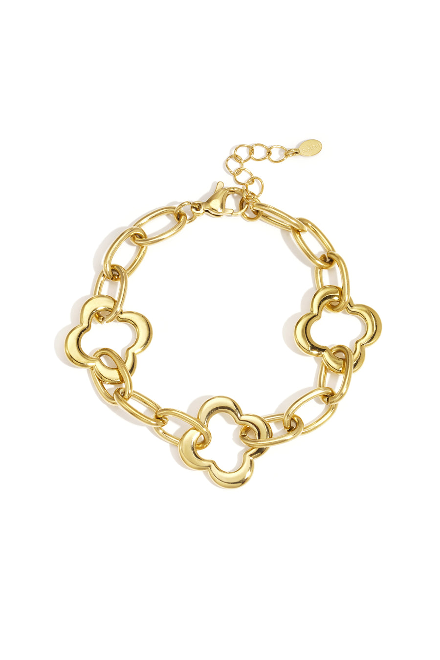Bracelet à maillons pour femmes en acier inoxydable avec motif trèfle et détails à maillons – plusieurs couleurs