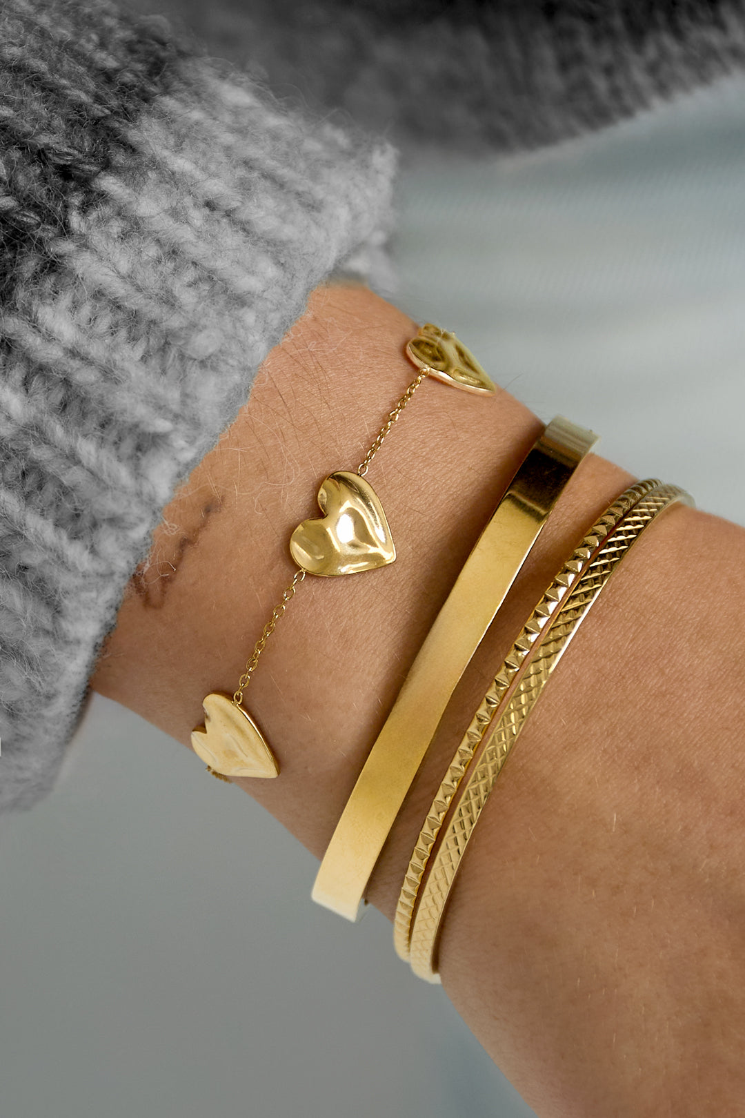 Women's Charm Bracelet Stainless Steel Heart Charm – Gold and Silver Tone – image 2