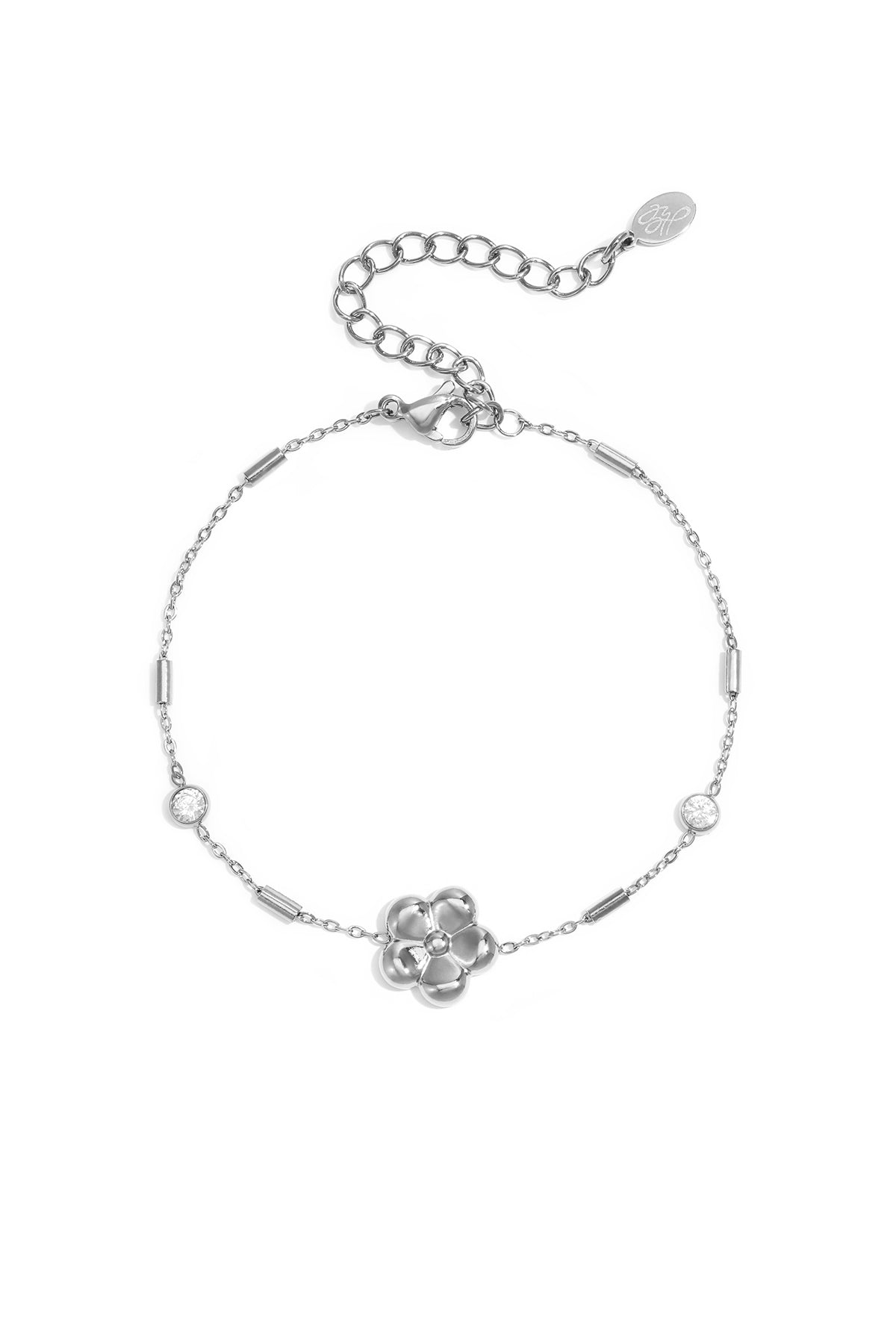 Women's Stainless Steel Charm Bracelet with Floral Design - Gold-colored