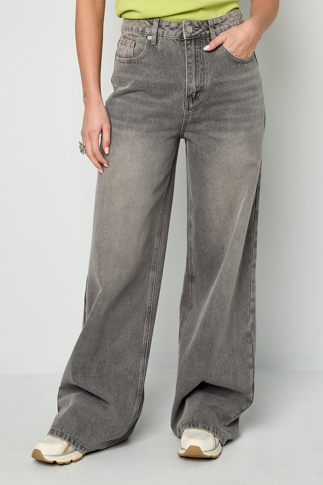 Dames wide-leg jeans van geweven katoen in drie kleuren – productfoto 8