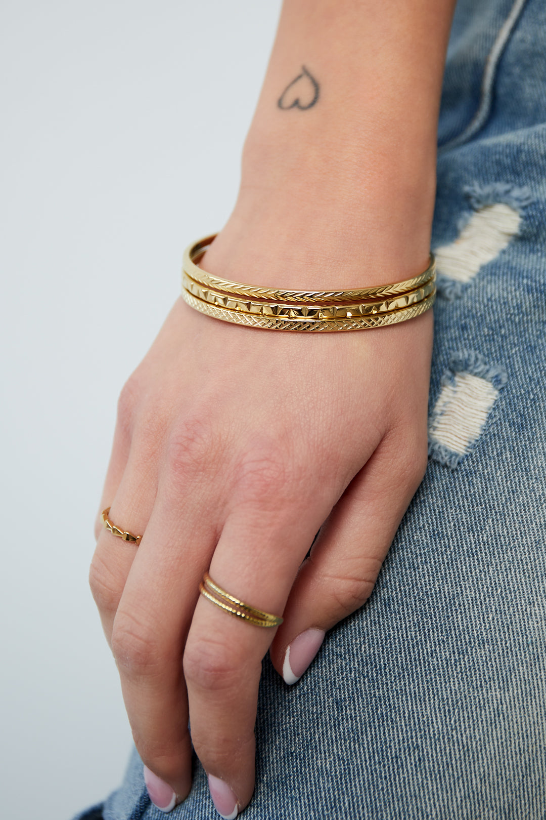 Bracelet jonc en acier inoxydable pour femmes avec forme organique - couleur or et couleur argent – photo 3